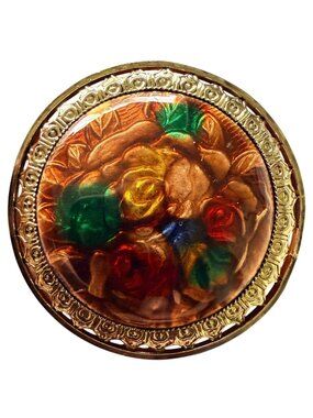 Vintage Reverse Carved Lucite Brooch Gold Tone Floral Pin 1950s New Old Stock